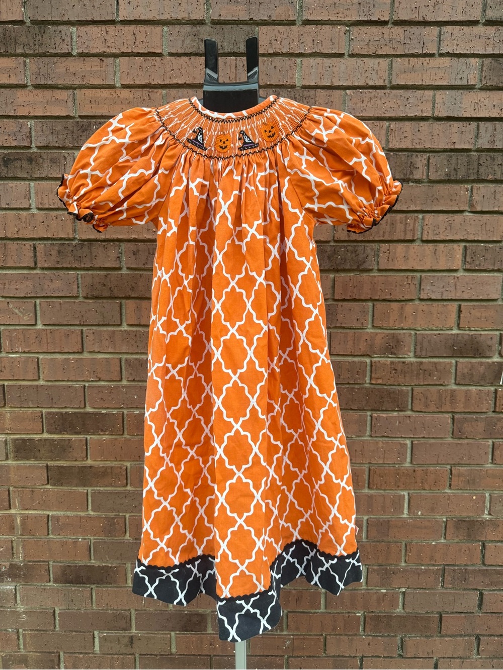Lolly Wolly Doodle Halloween Smocked Dress Girls Size 7 Pumpkin Witch Hat Orange